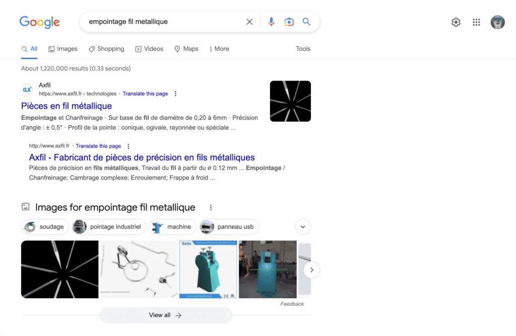 Référencement d'Axfil sur Google