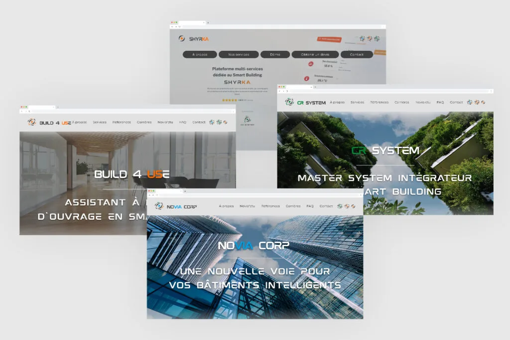 Conception web des 4 sites du groupe, navigation fluide entre eux