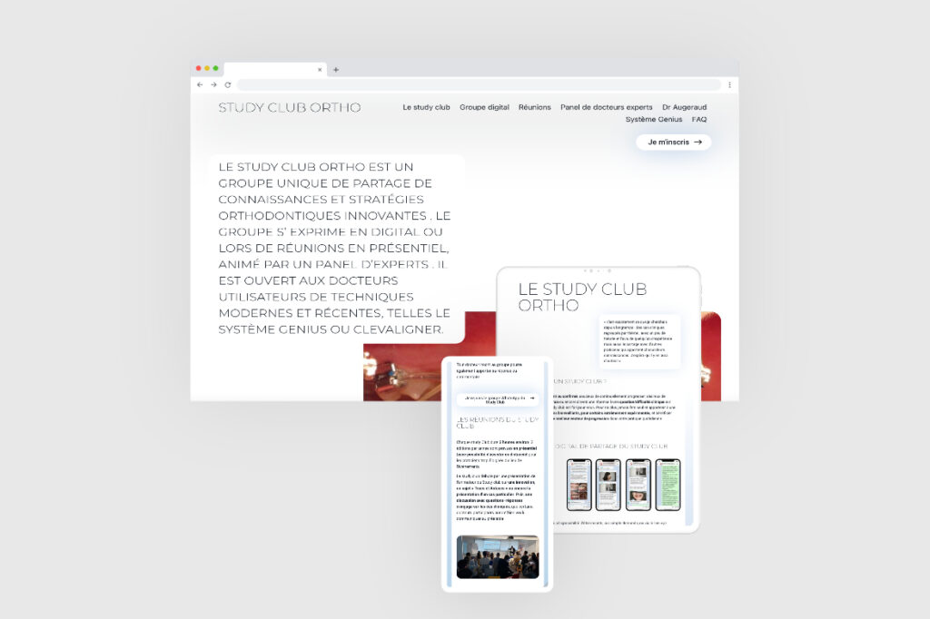 Conception du site du study club ortho, webdesign sur mesure